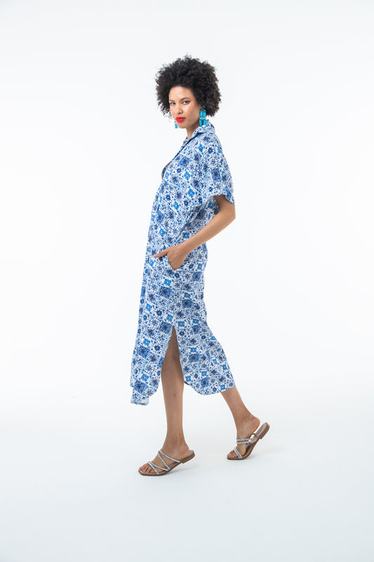 Zanzibar Dress - Blue and White