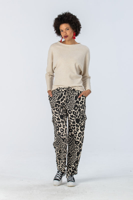 Sydney Wide Leg Cargo Pant - Animal Print