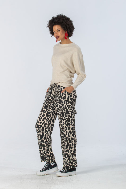 Sydney Wide Leg Cargo Pant - Animal Print