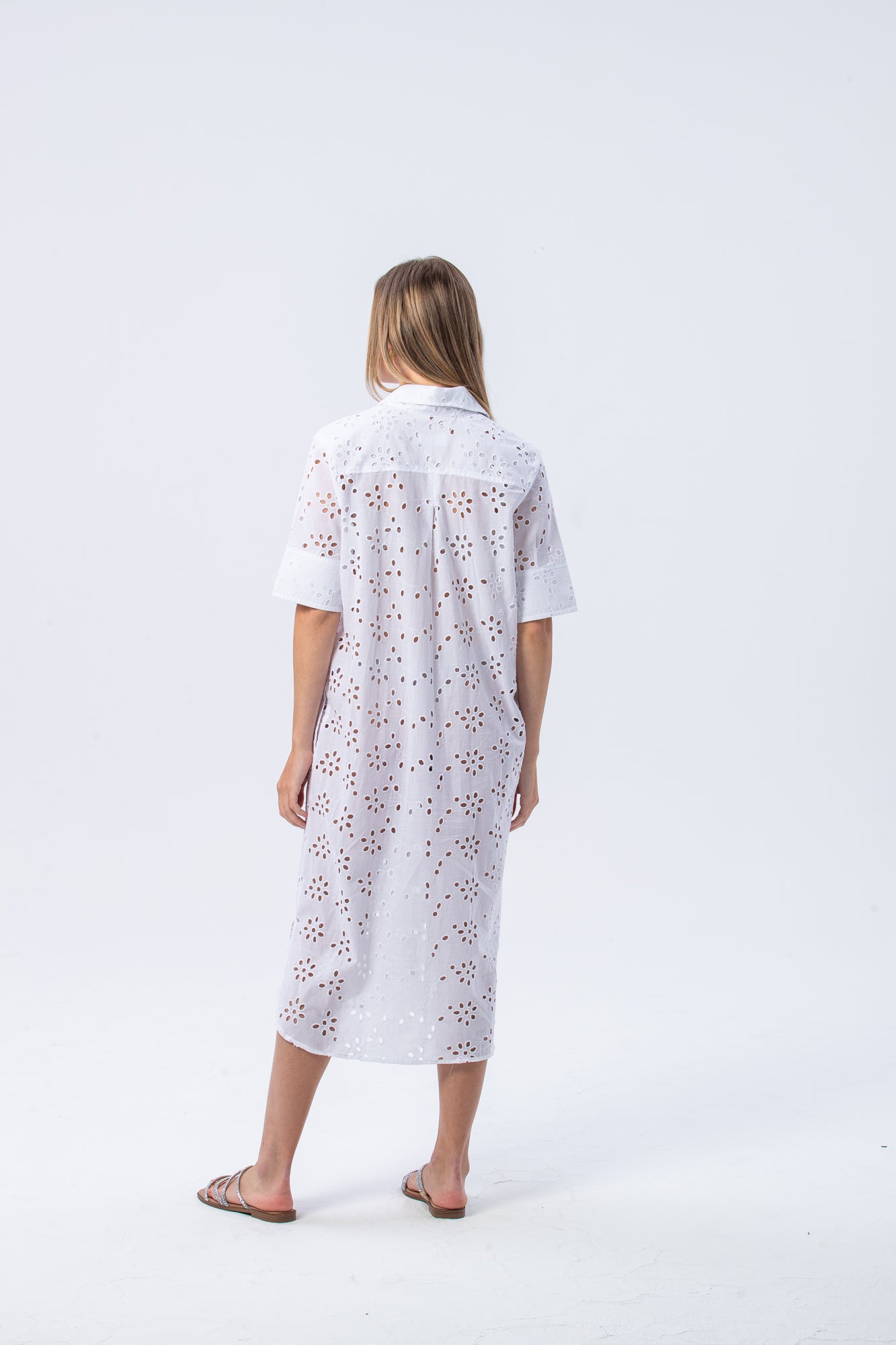 Tahiti Shirt Dress - White Anglaise