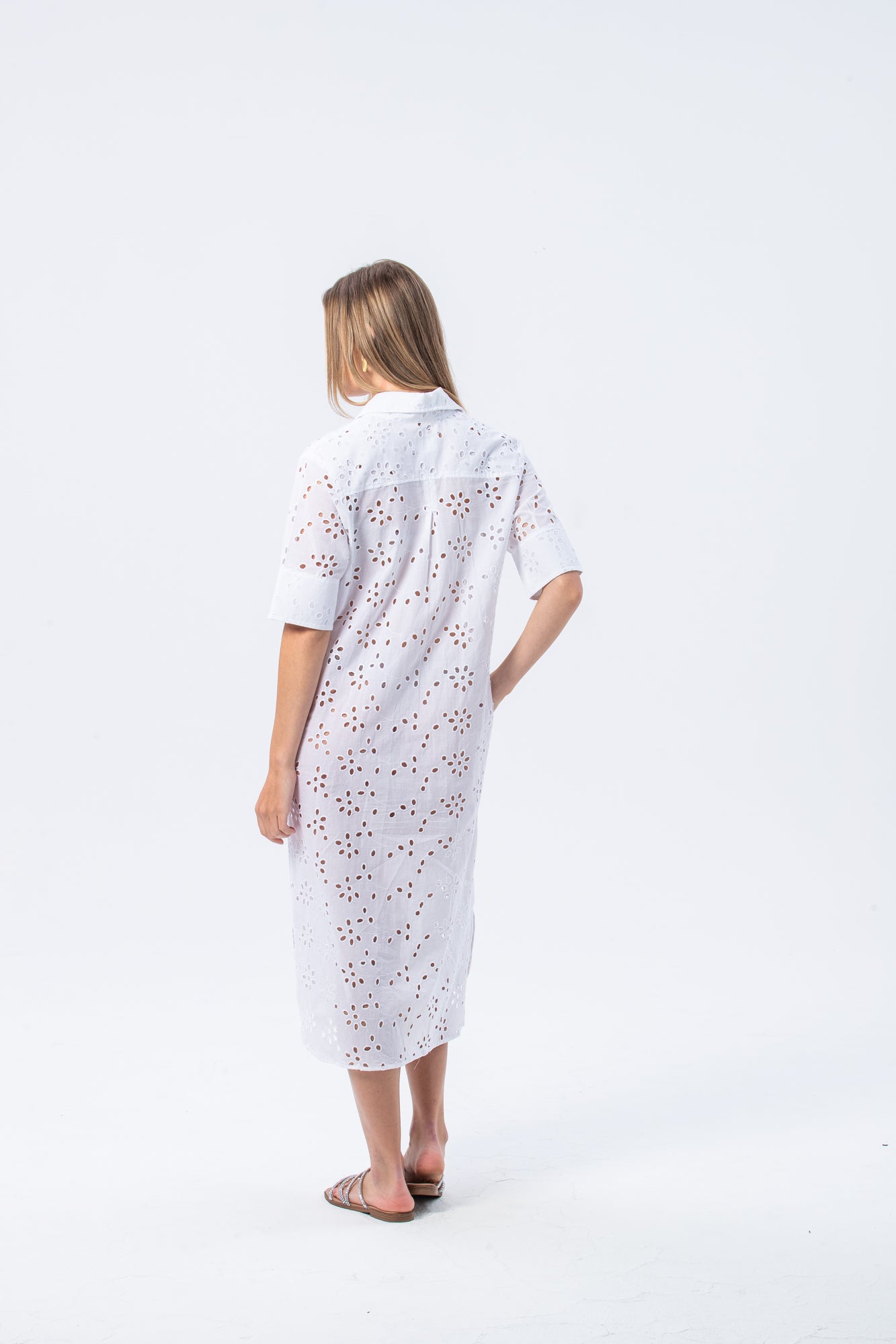 Tahiti Shirt Dress - White Anglaise