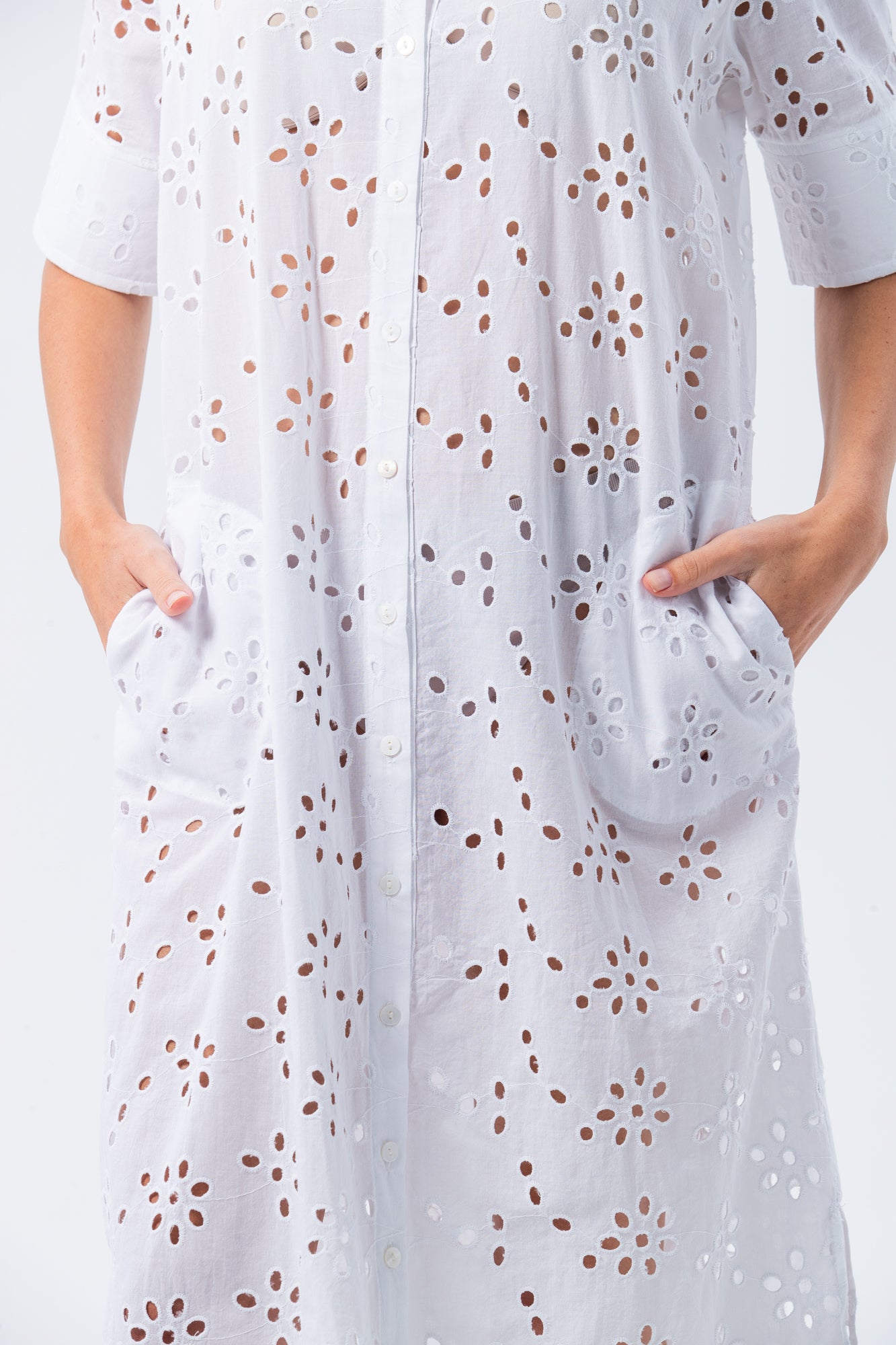 Tahiti Shirt Dress - White Anglaise