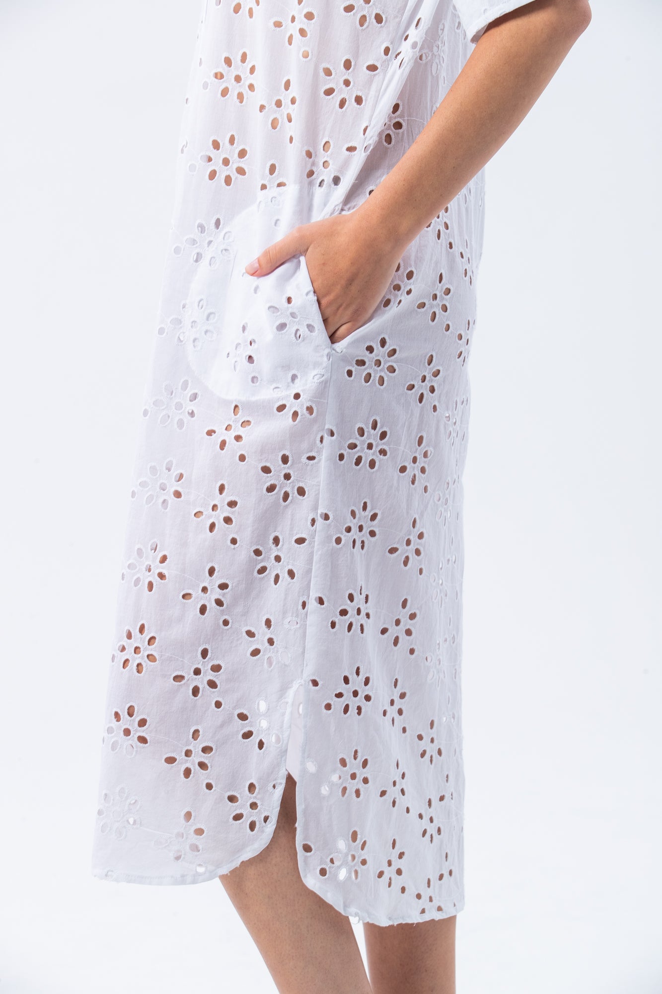 Tahiti Shirt Dress - White Anglaise