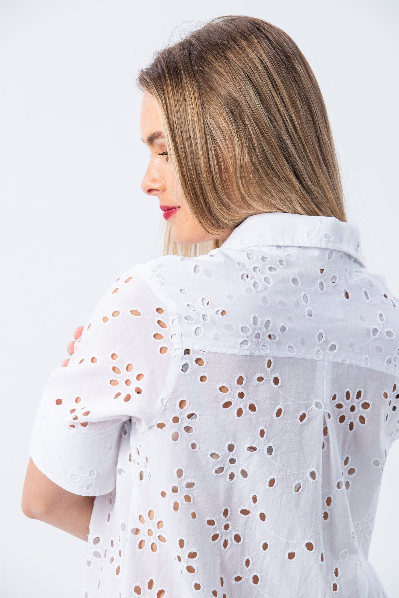 Tahiti Shirt Dress - White Anglaise
