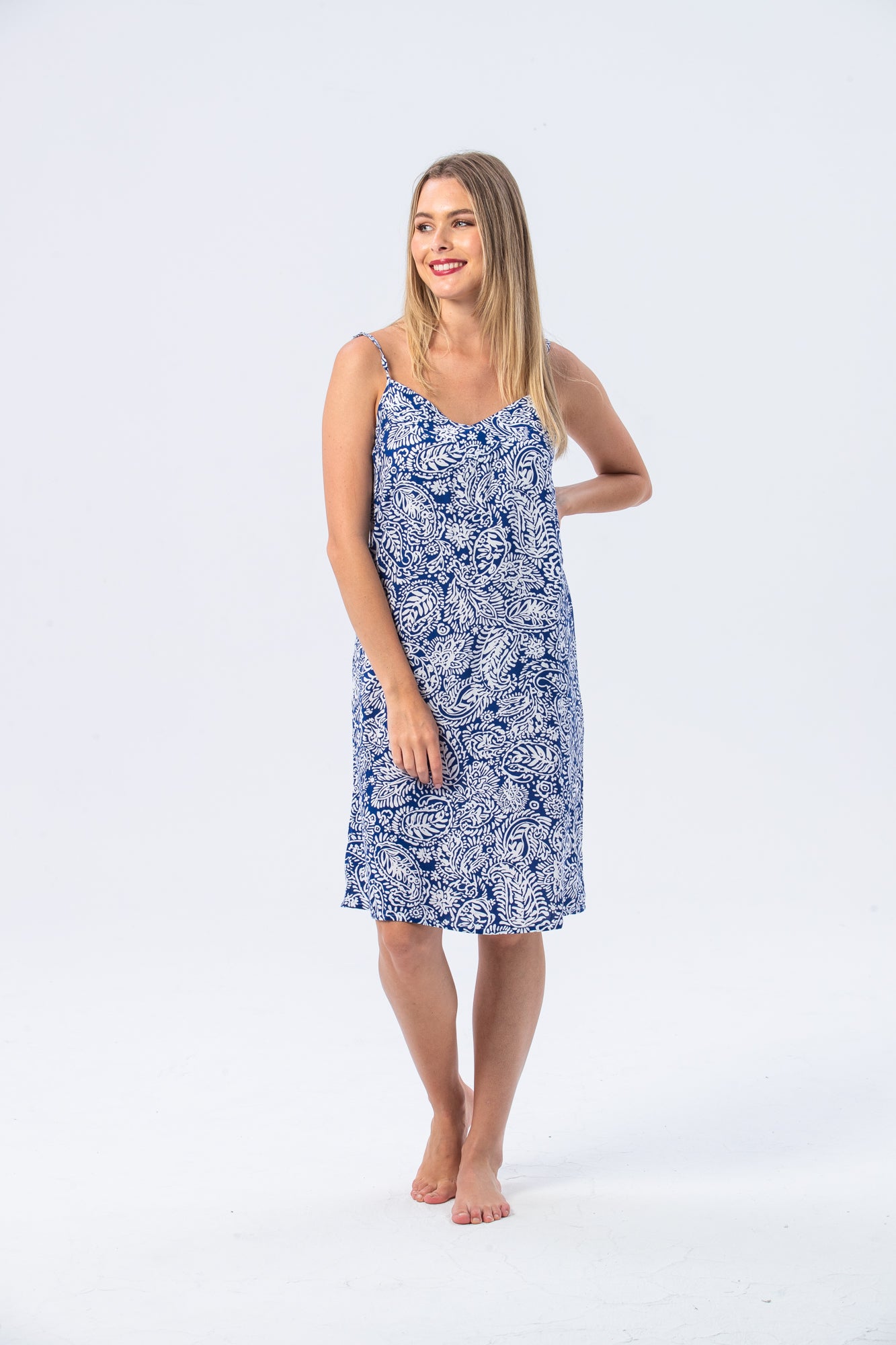 Cami Nightie - Blue and white
