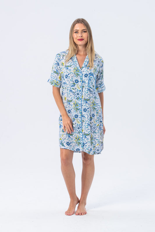 Summer Nightshirt - Green and blue floral