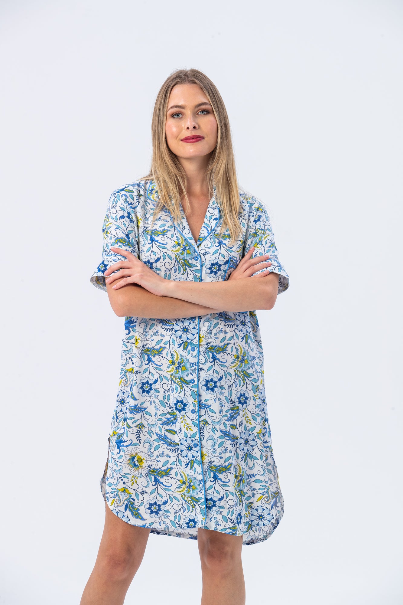 Summer Nightshirt - Green and blue floral