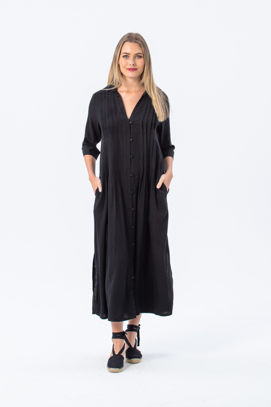 Santorini Pintuck Dress - Black