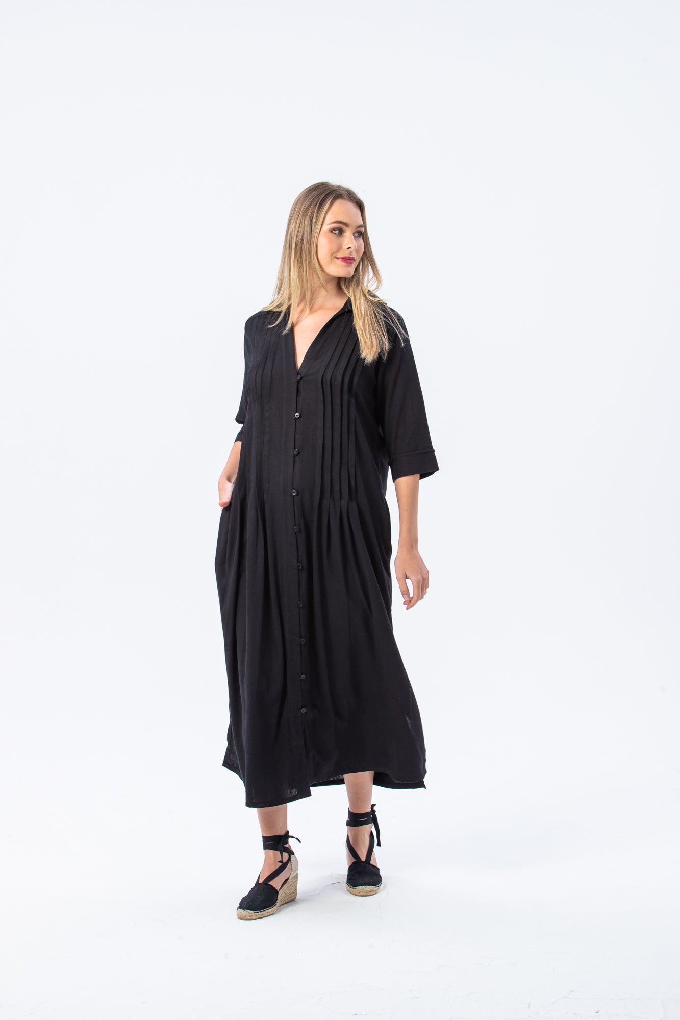 Santorini Pintuck Dress - Black