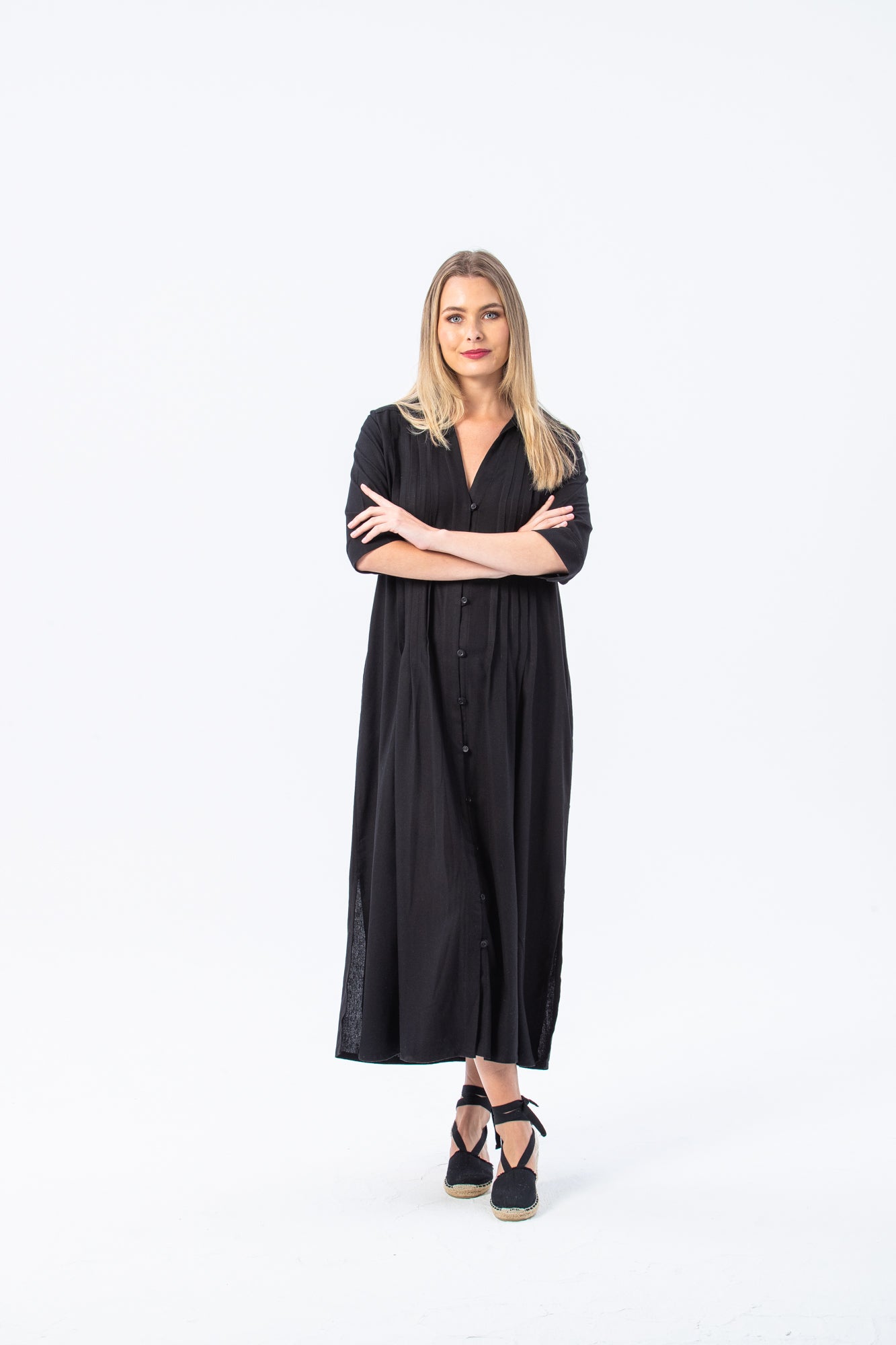 Santorini Pintuck Dress - Black