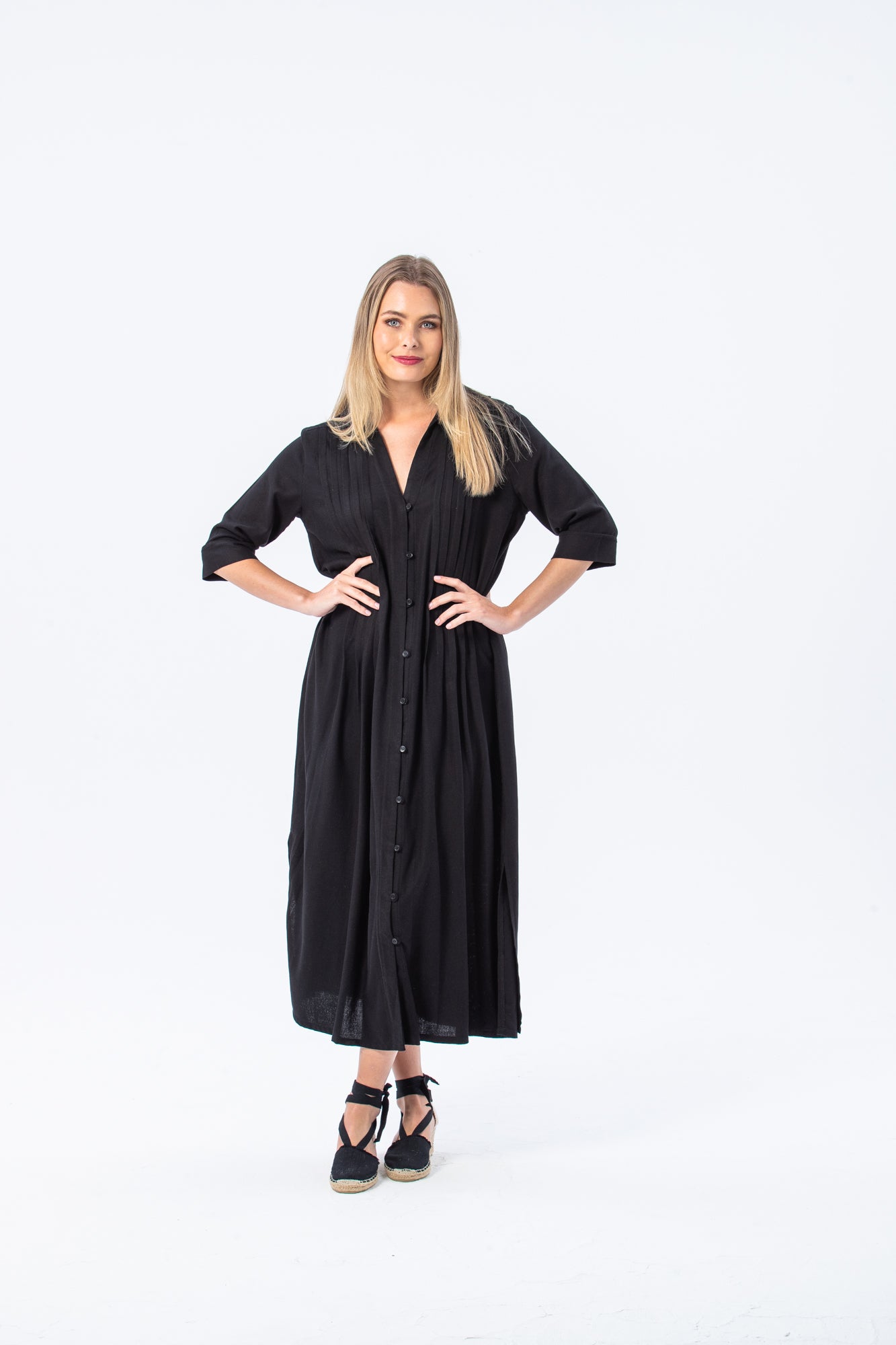 Santorini Pintuck Dress - Black