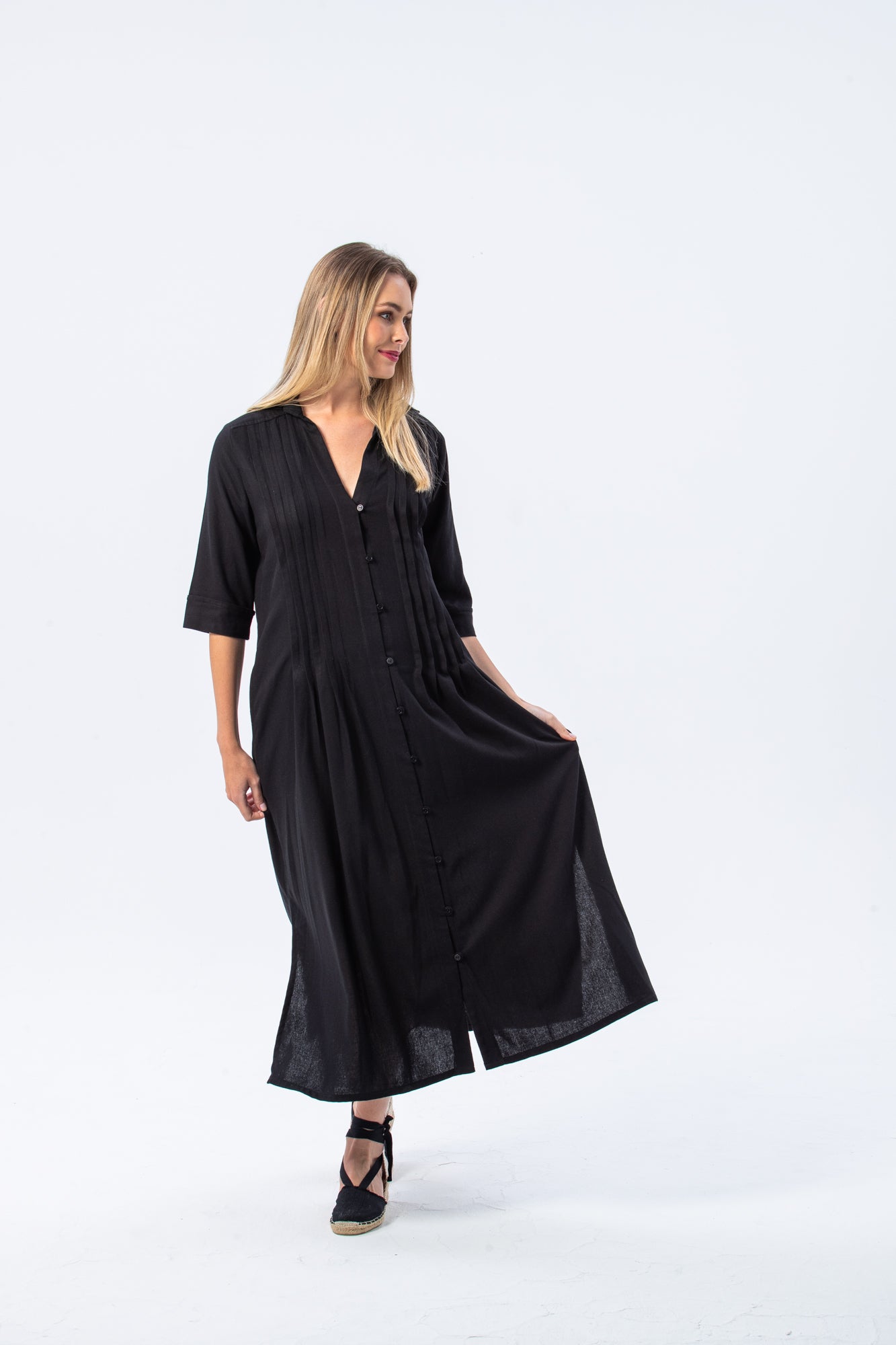 Santorini Pintuck Dress - Black