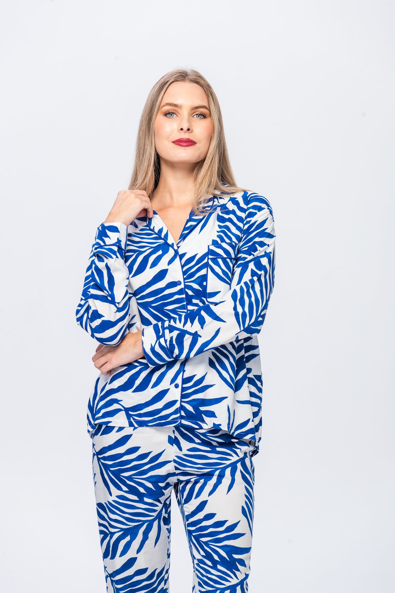 Long Pyjama Set - Navy and White