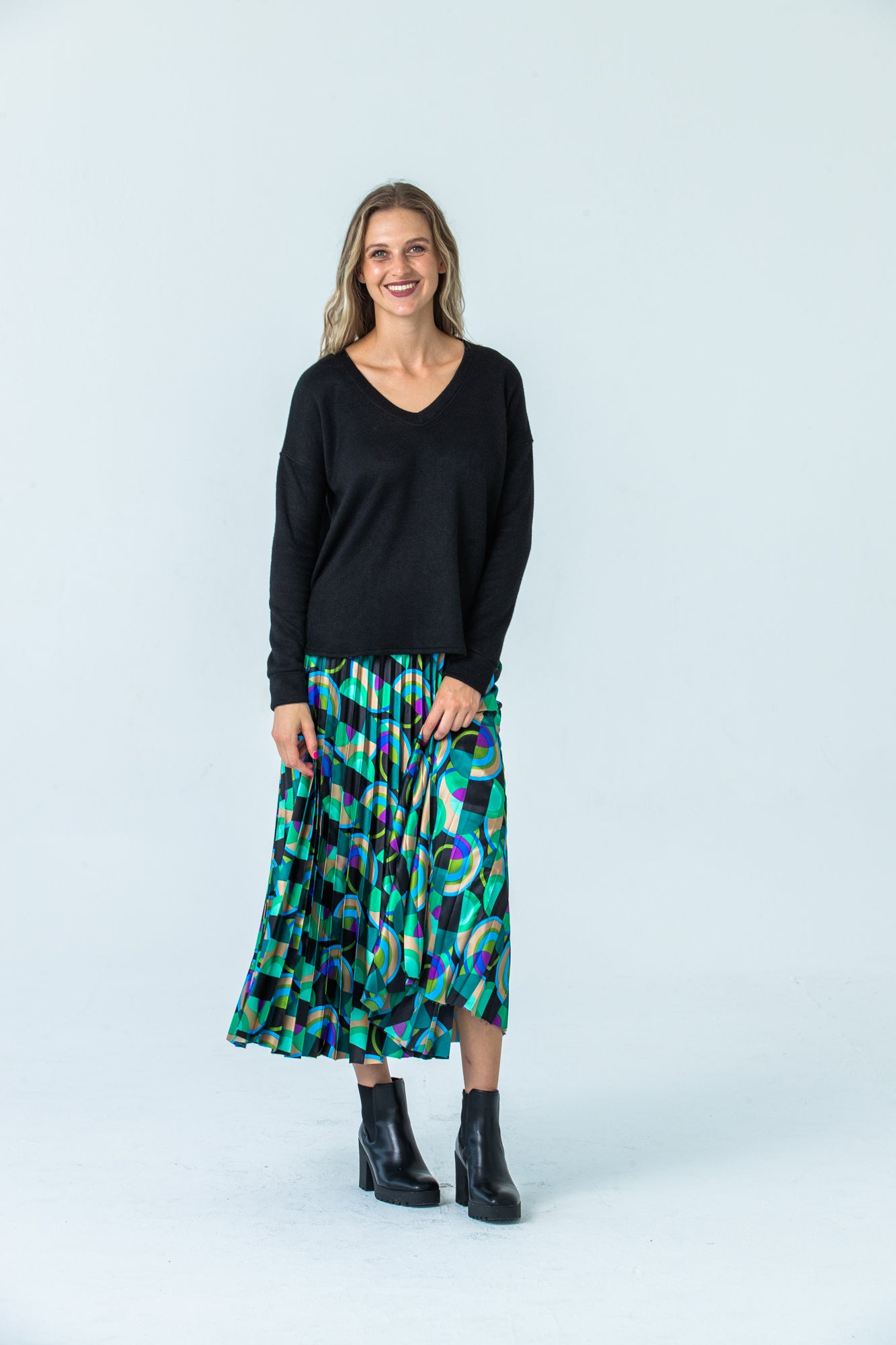 London Sunray pleated skirt - Green/Black/Purple