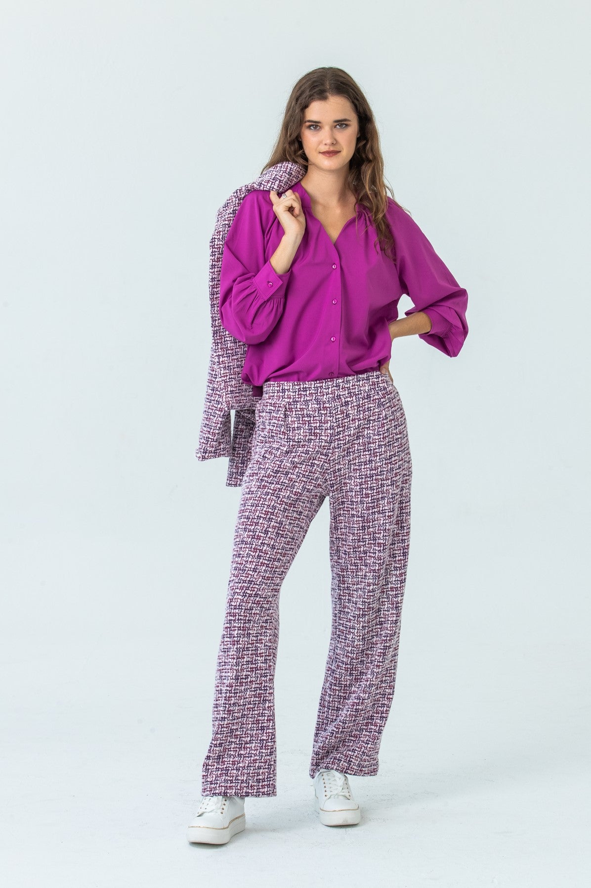 Sydney Wide Leg Pant - Magenta/Black Check