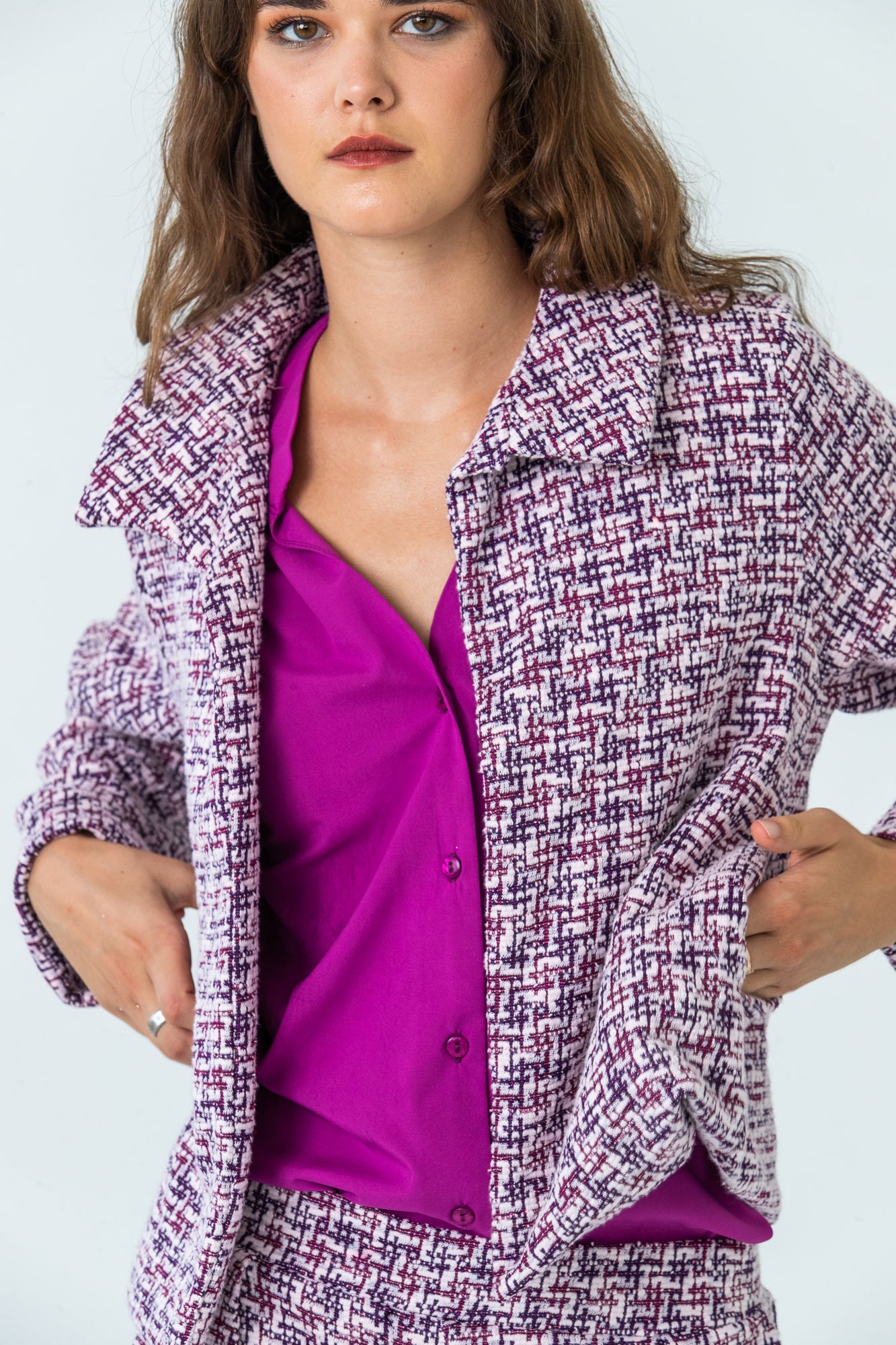 Los Angeles Collared Jacket - Magenta/Black Check