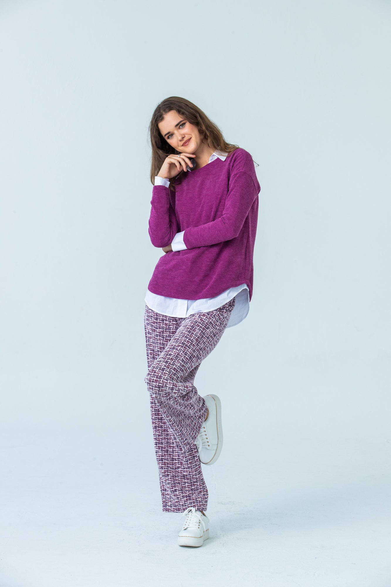 Sydney Wide Leg Pant - Magenta/Black Check