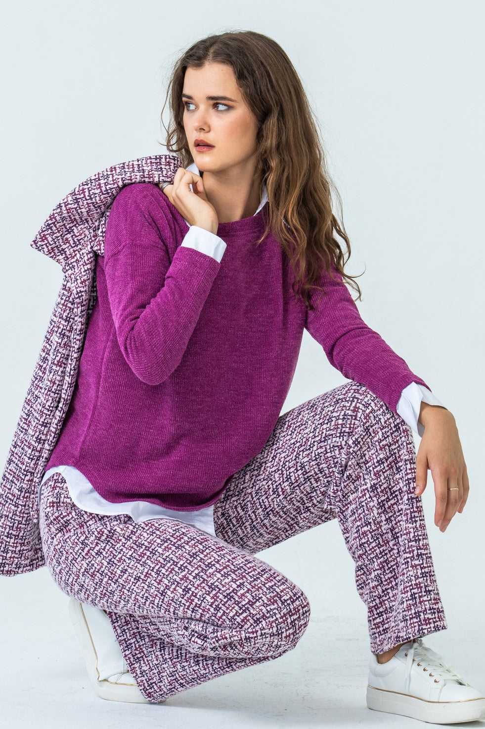 Sydney Wide Leg Pant - Magenta/Black Check