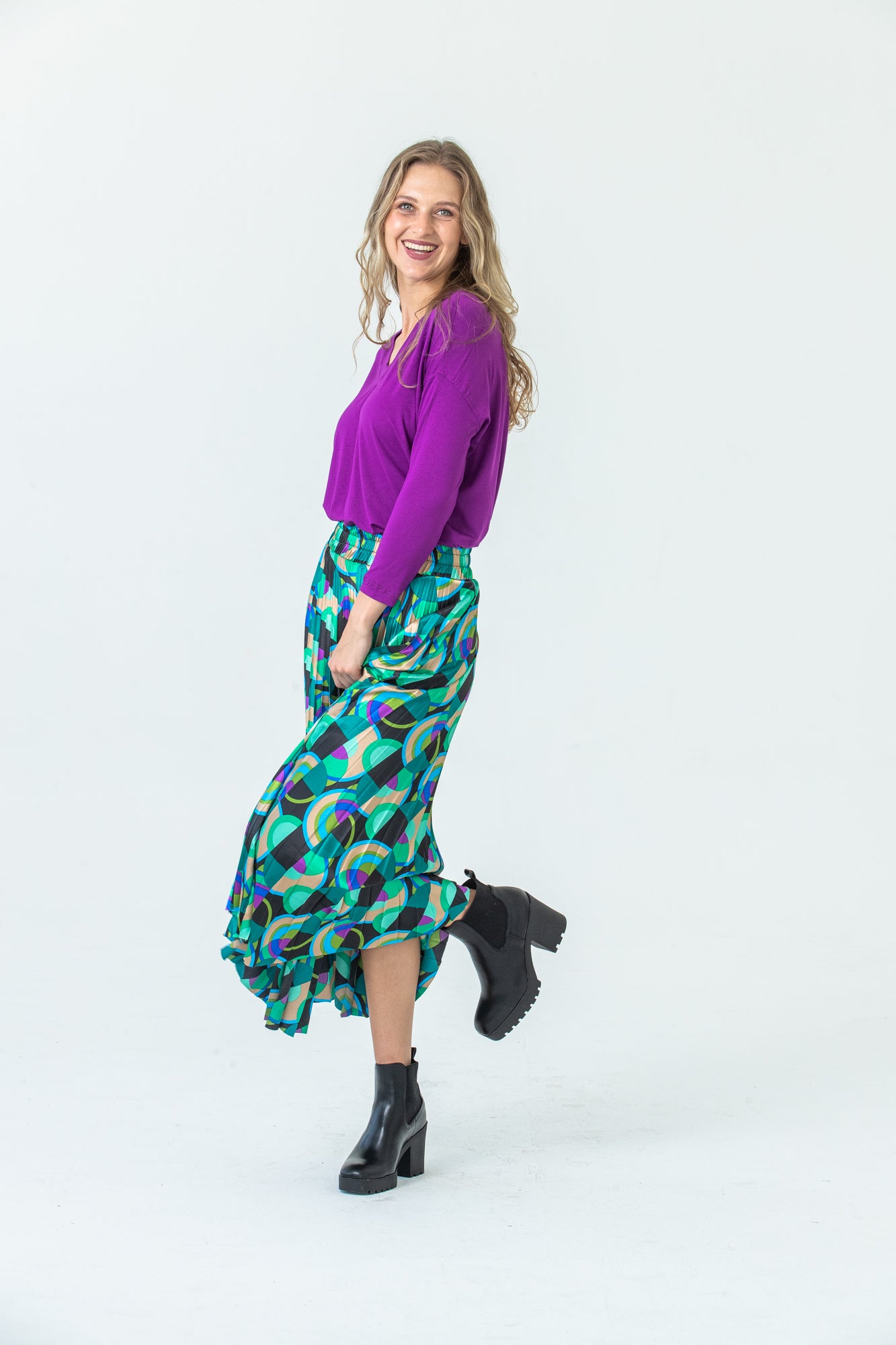 London Sunray pleated skirt - Green/Black/Purple