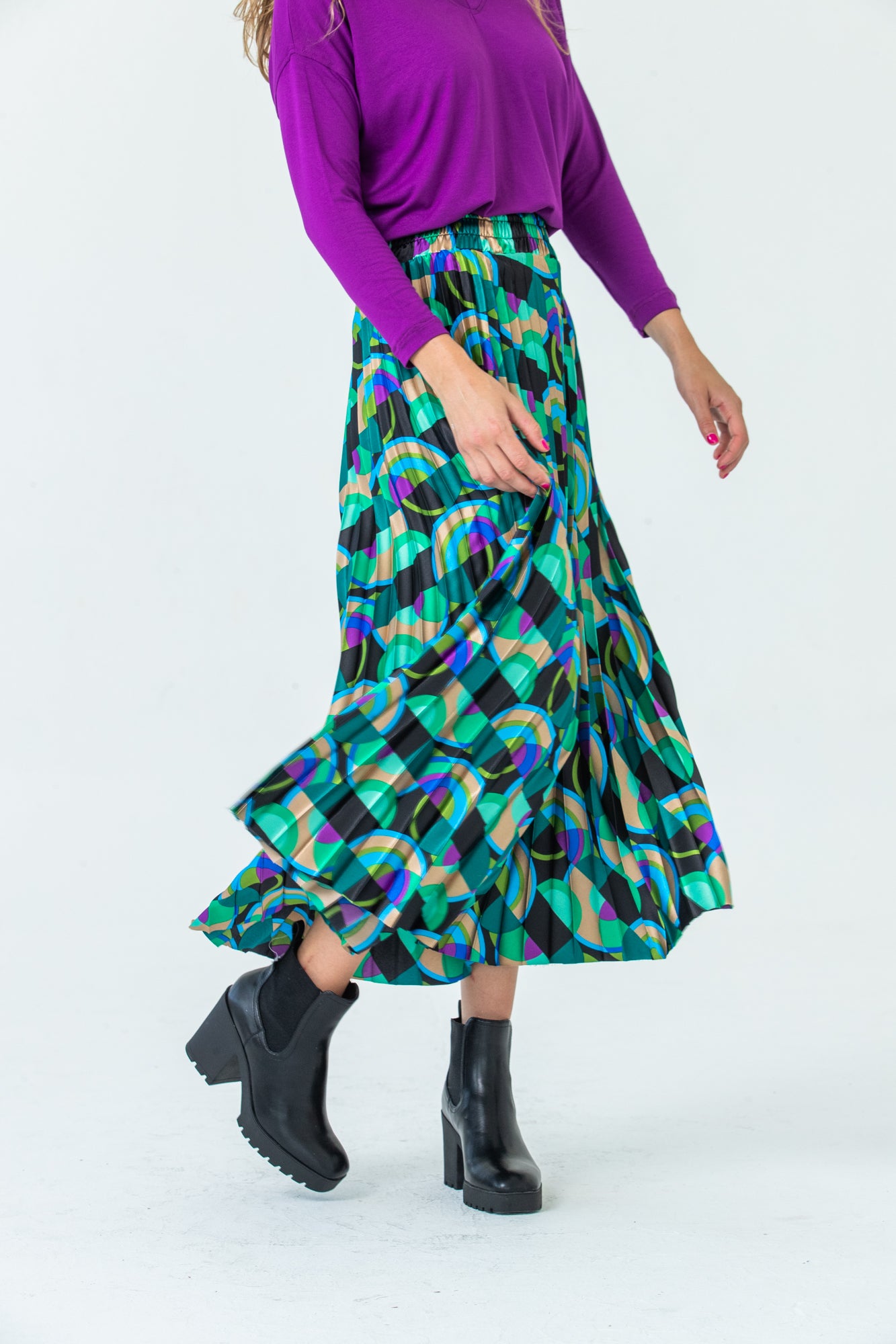 London Sunray pleated skirt - Green/Black/Purple