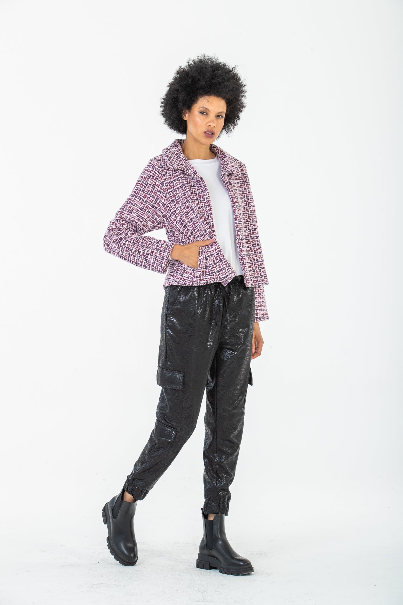 Los Angeles Collared Jacket - Magenta/Black Check