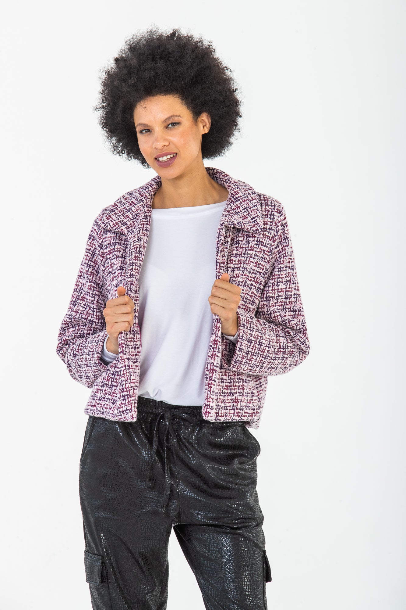 Los Angeles Collared Jacket - Magenta/Black Check