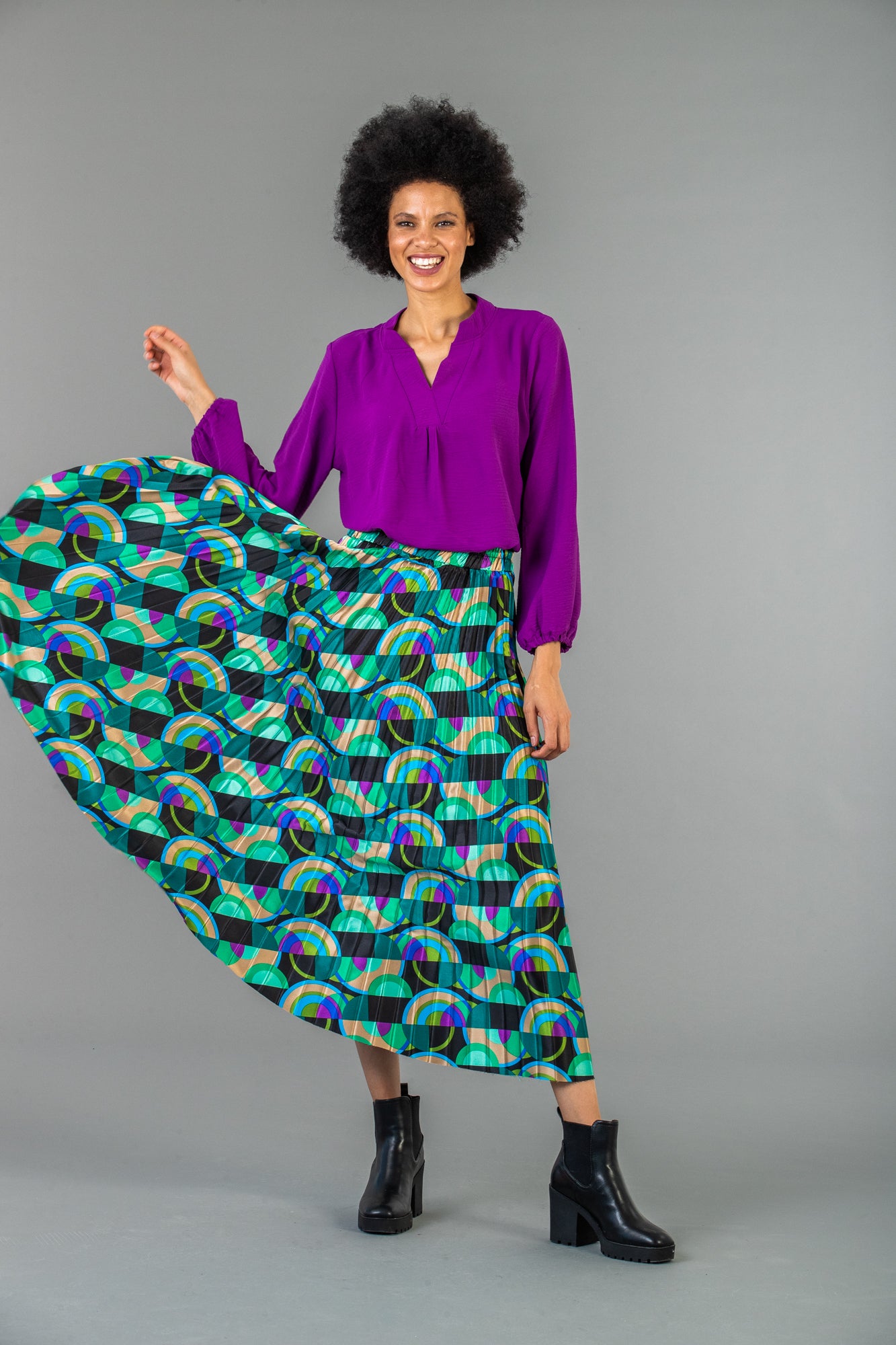 London Sunray pleated skirt - Green/Black/Purple