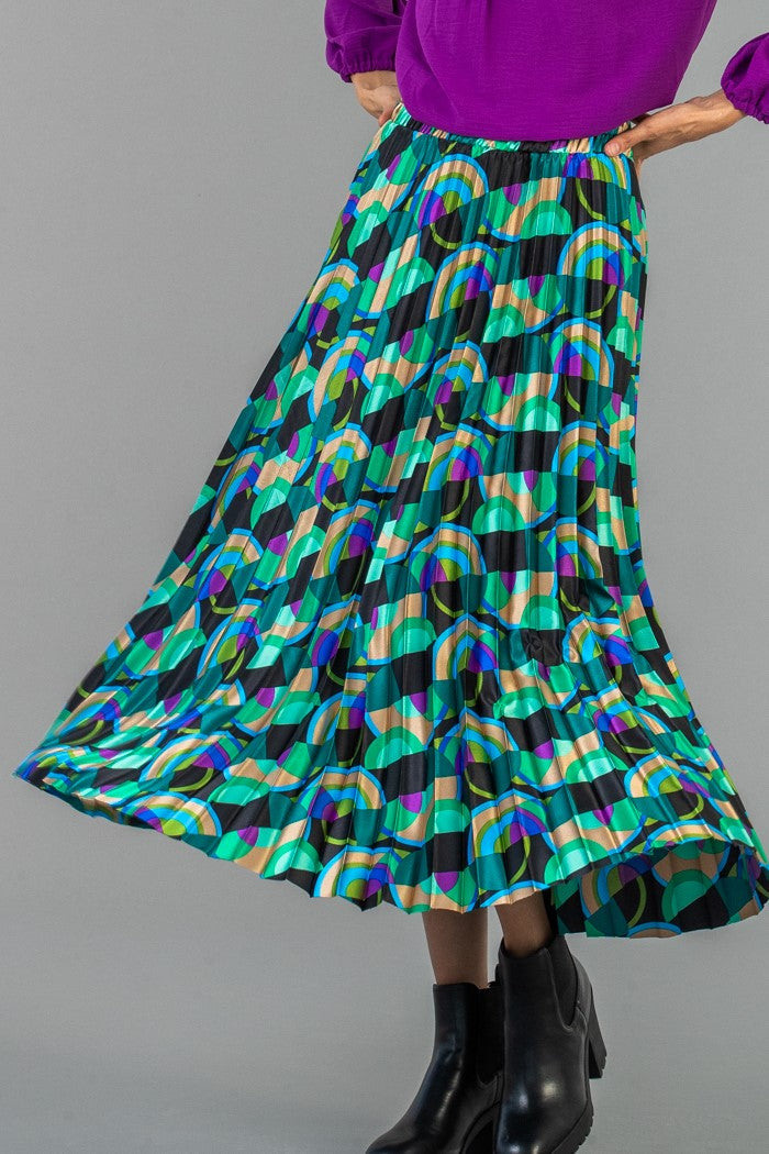 London Sunray pleated skirt - Green/Black/Purple