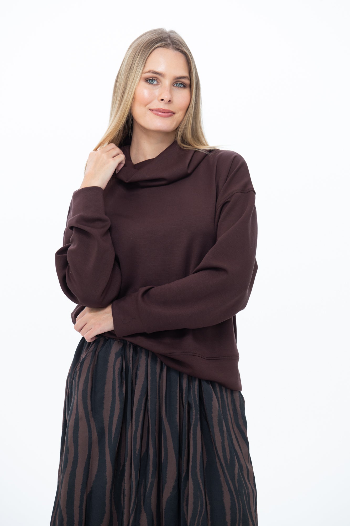 Audrey Cowl Neck Top - Chocolate