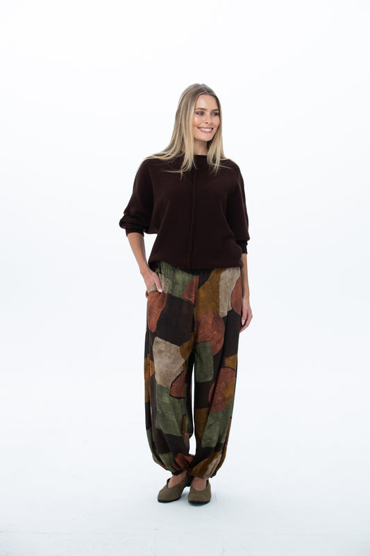 Stella Balloon Pants - Chocolate Abstract print
