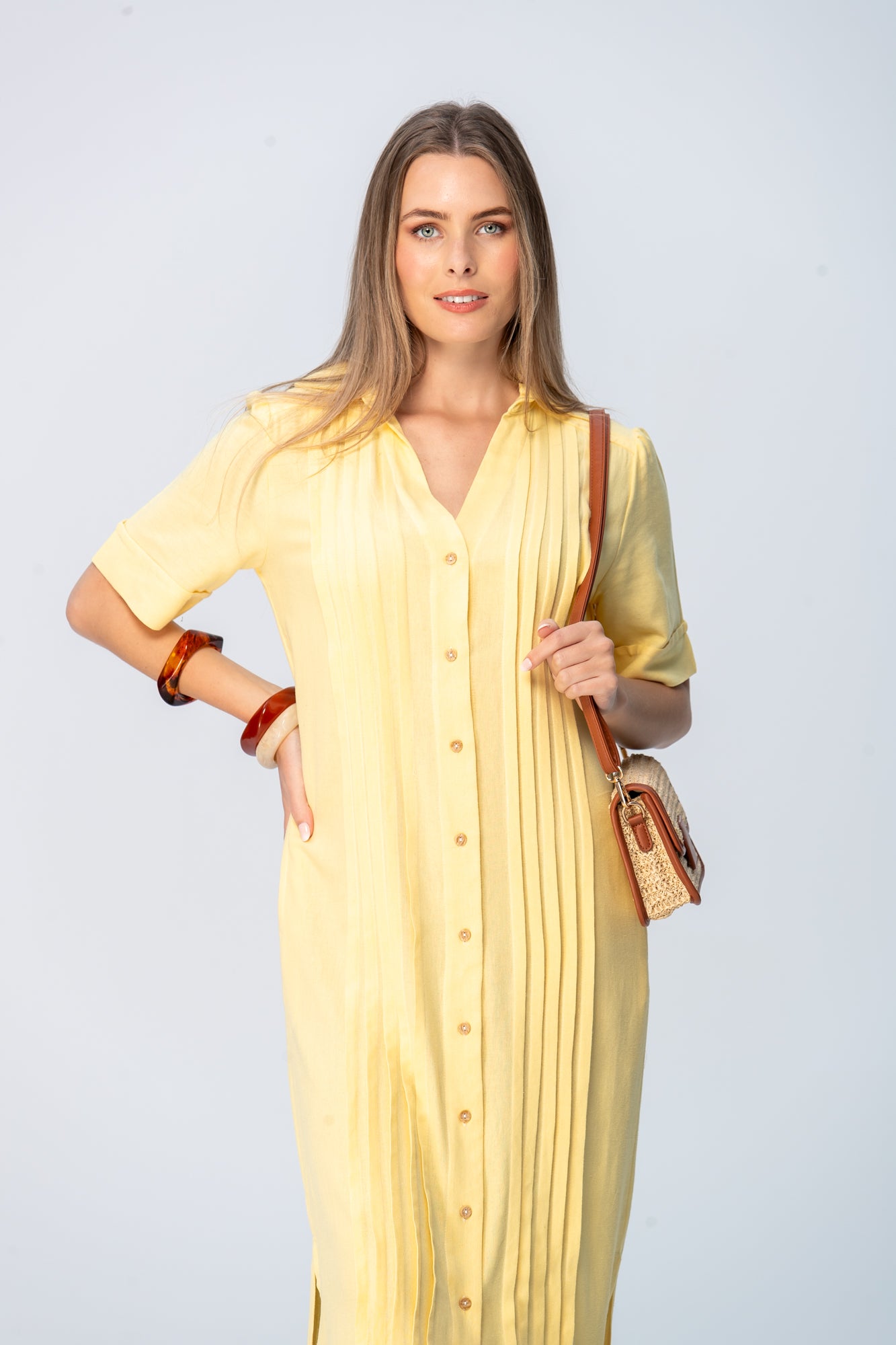 Santorini Pintuck Dress -Butter Yellow