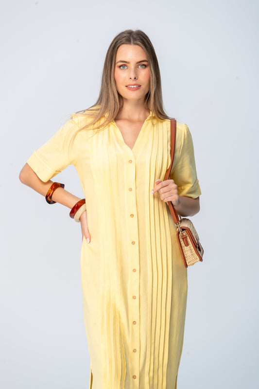 Santorini Pintuck Dress -Butter Yellow