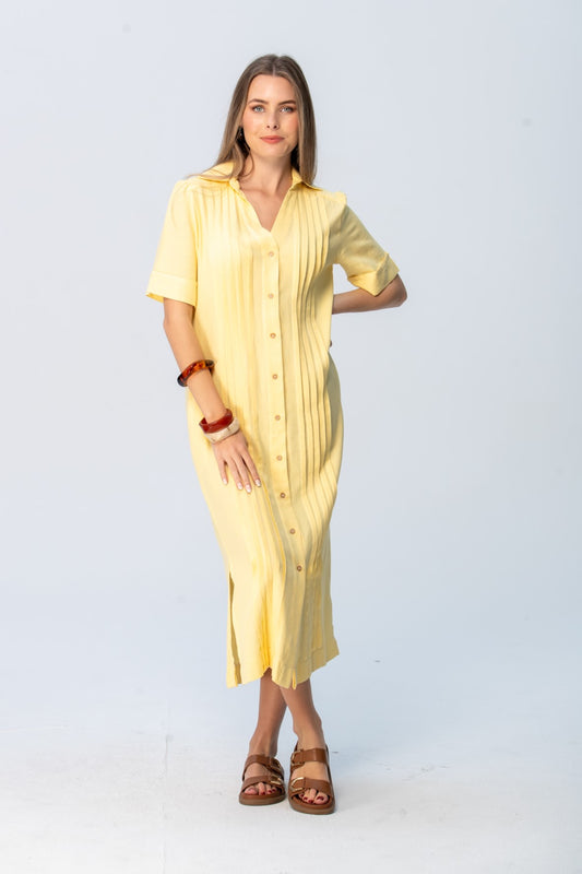 Santorini Pintuck Dress -Butter Yellow