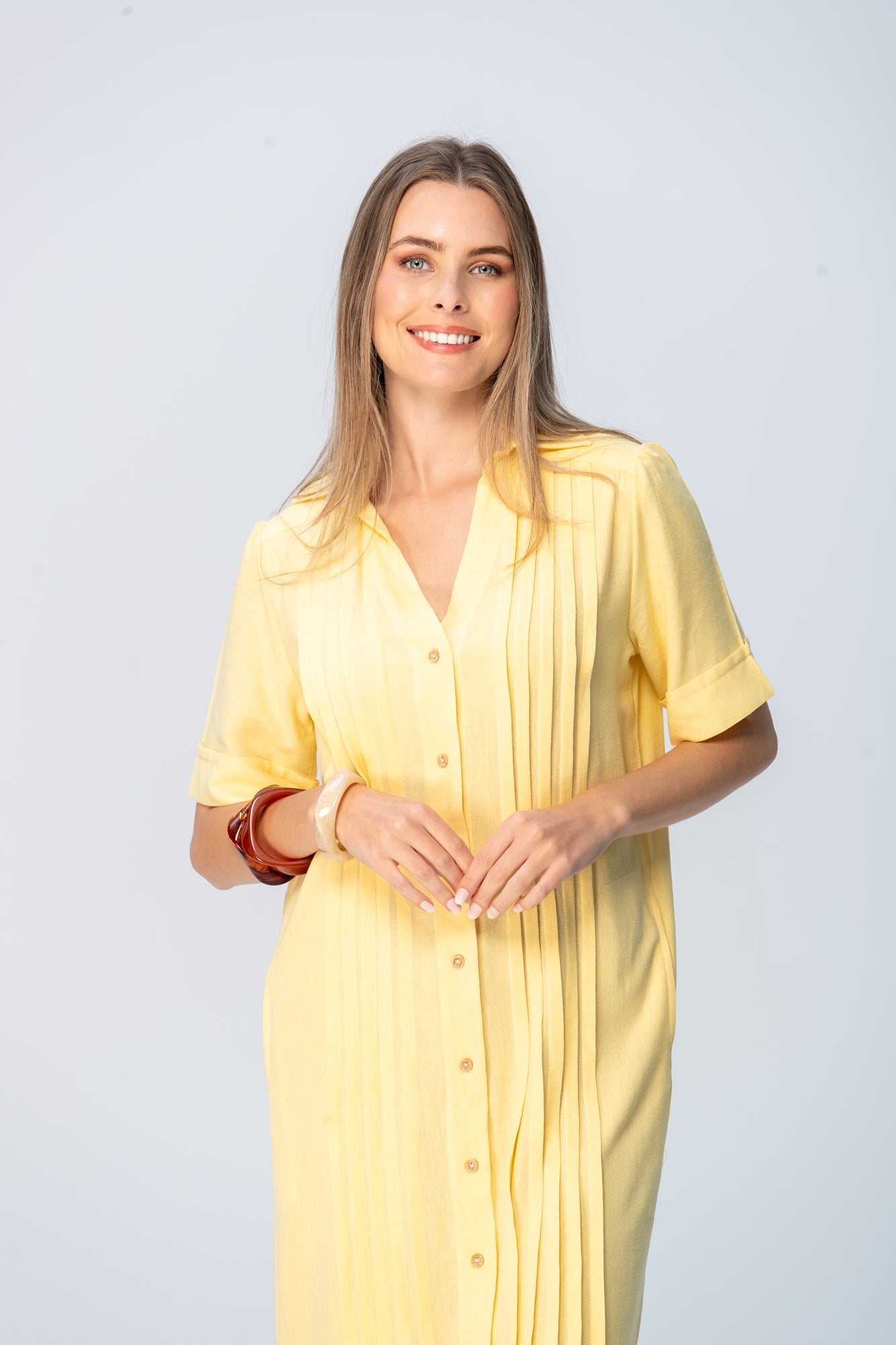 Santorini Pintuck Dress -Butter Yellow
