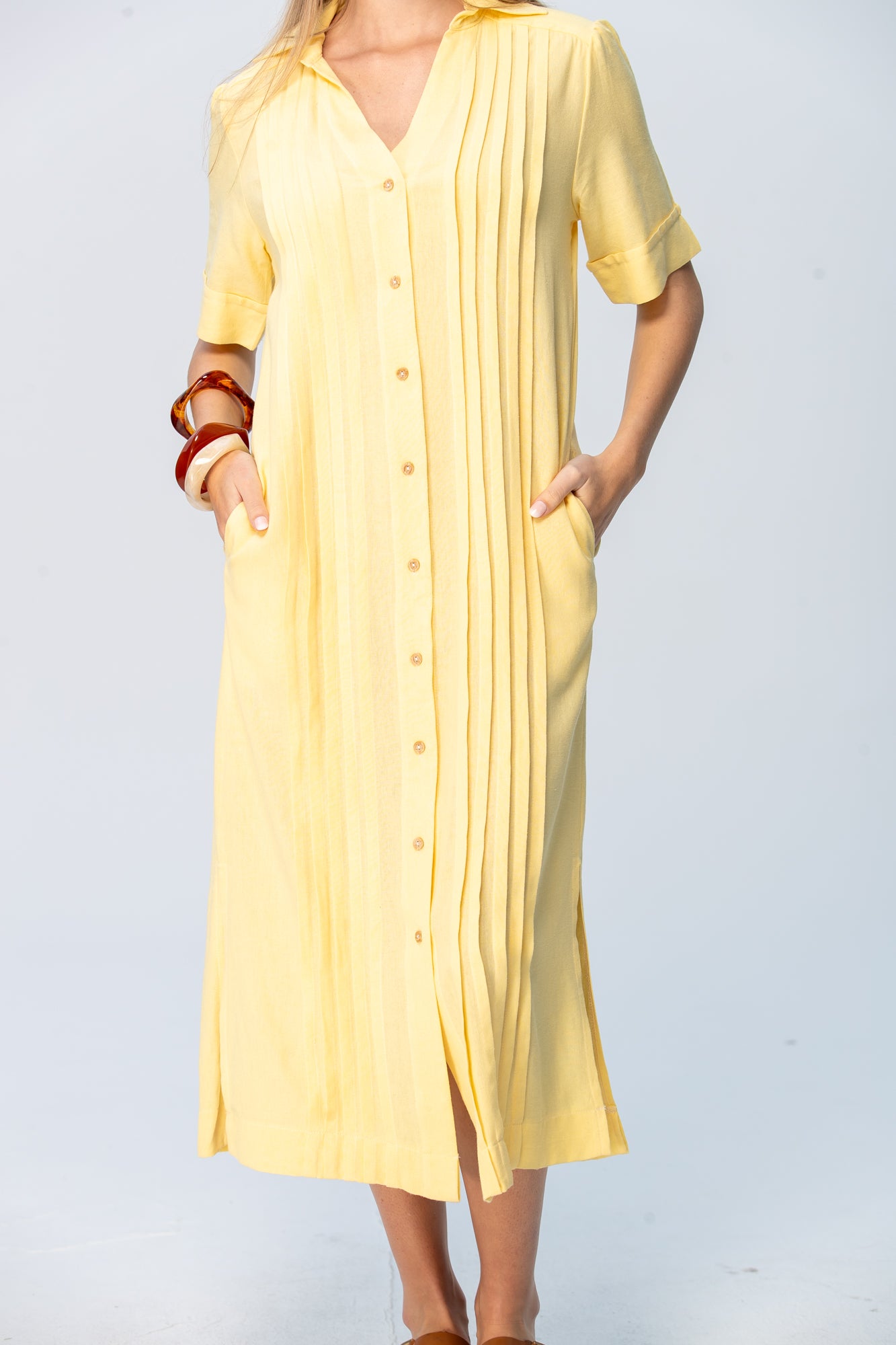 Santorini Pintuck Dress -Butter Yellow