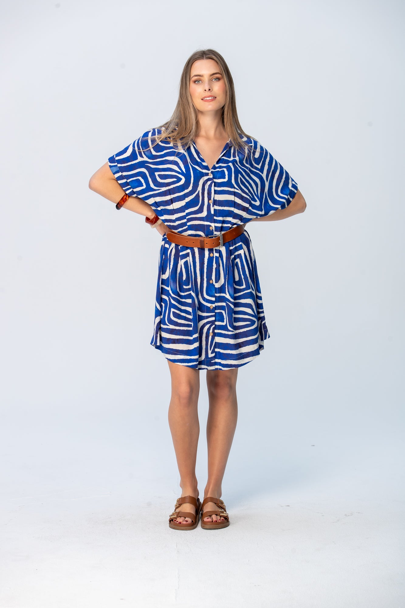 Celia Shirt Dress - Blue Geometric