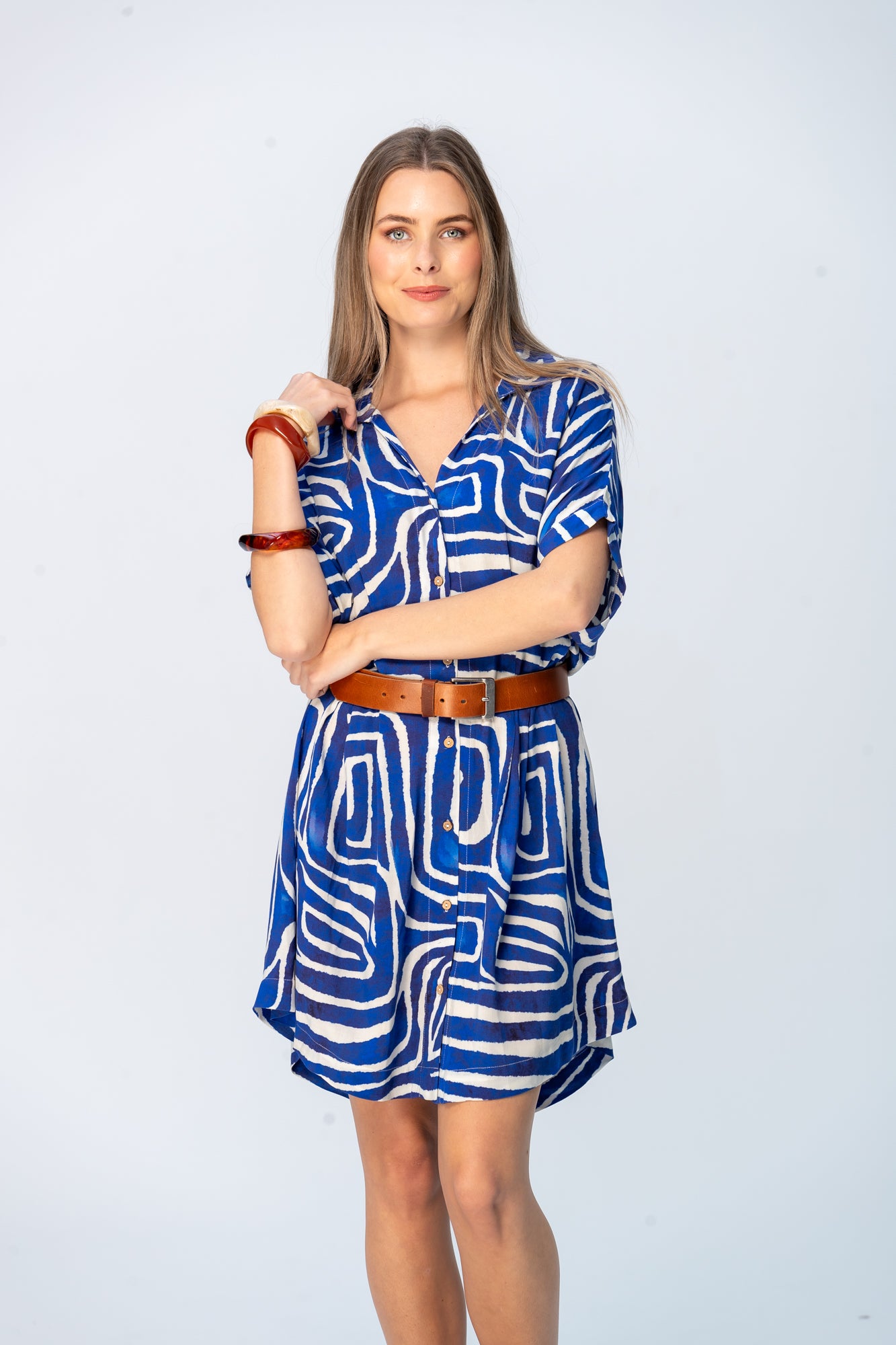 Celia Shirt Dress - Blue Geometric