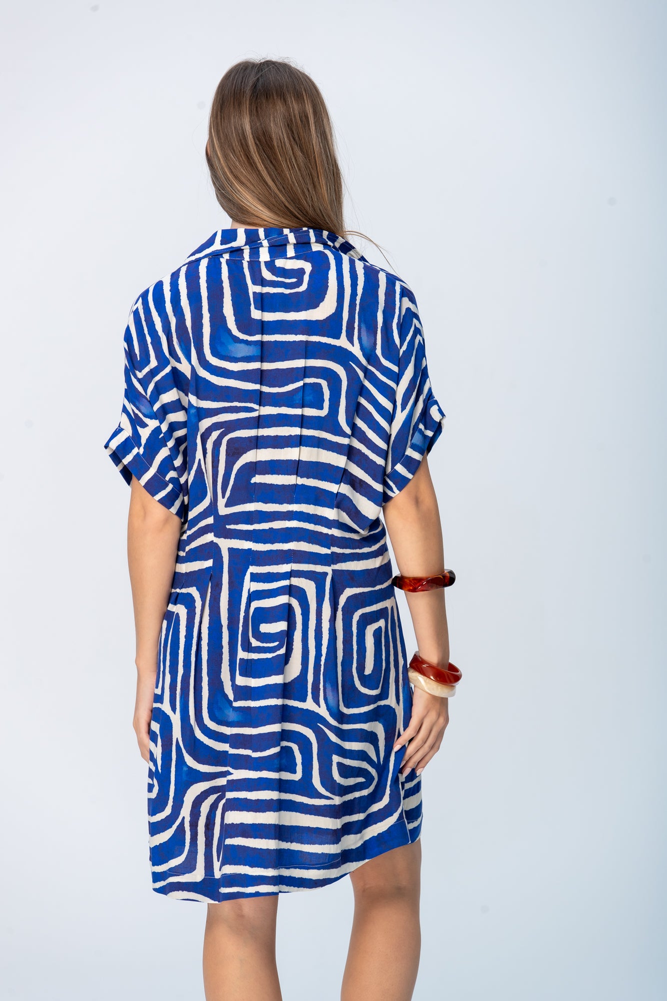 Celia Shirt Dress - Blue Geometric