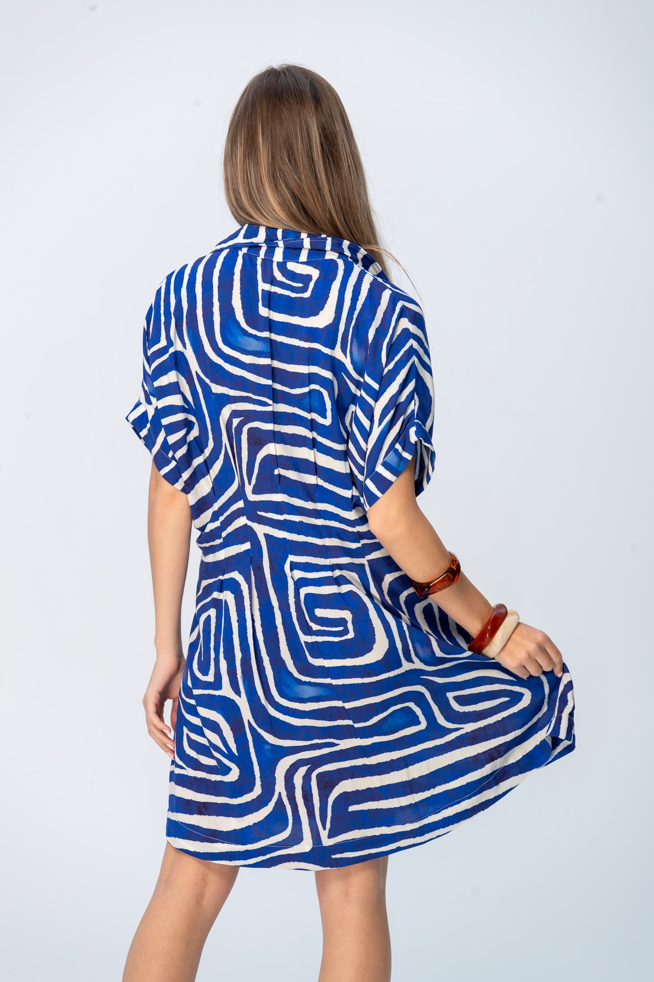 Celia Shirt Dress - Blue Geometric