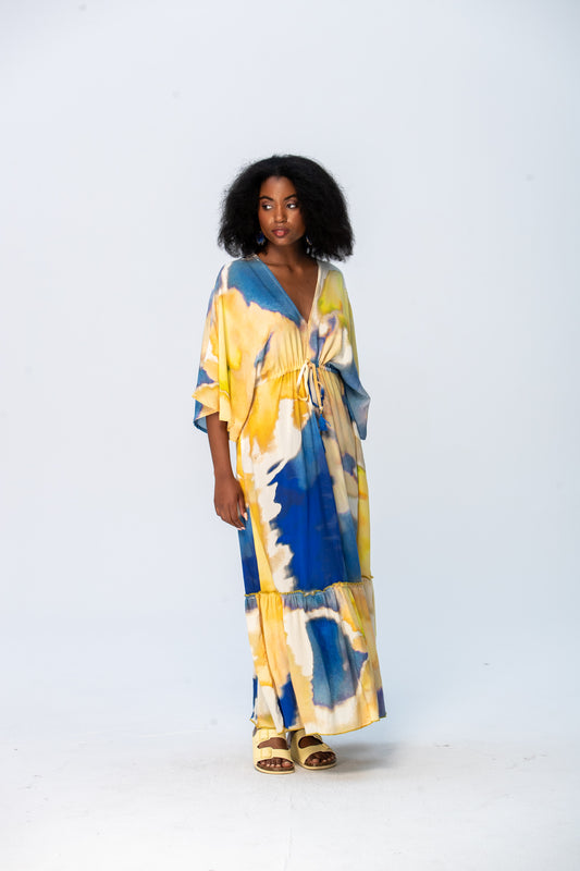 Georgia Kaftan Maxi Dress - Blue and Yellow