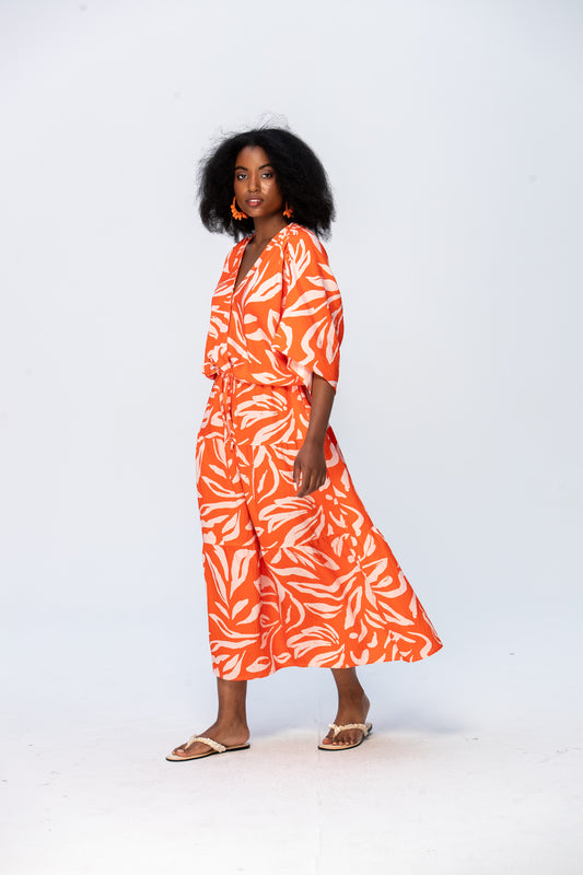 Grace Maxi Dress - Coral and White