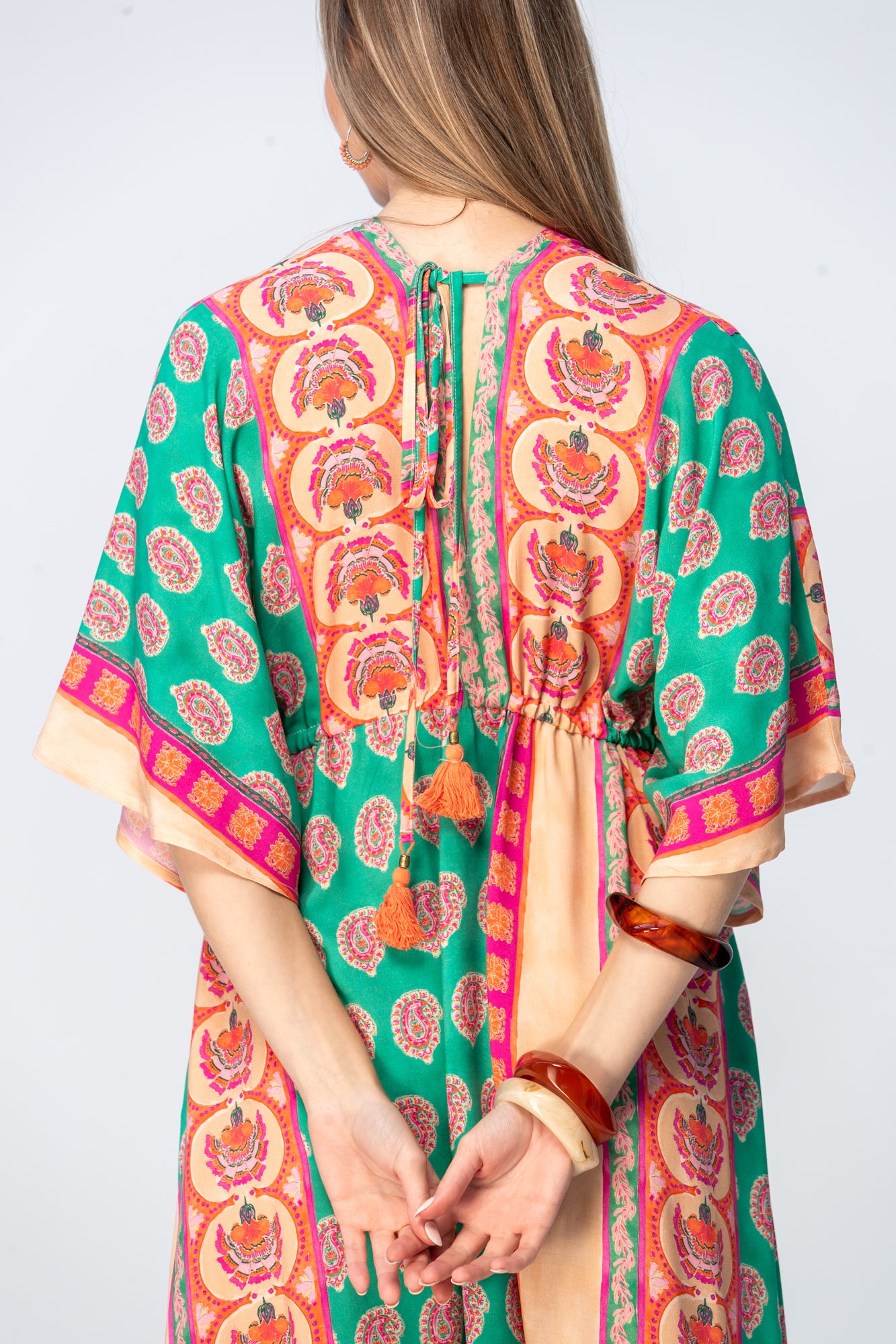 Georgia Kaftan Maxi Dress - Coral & Green