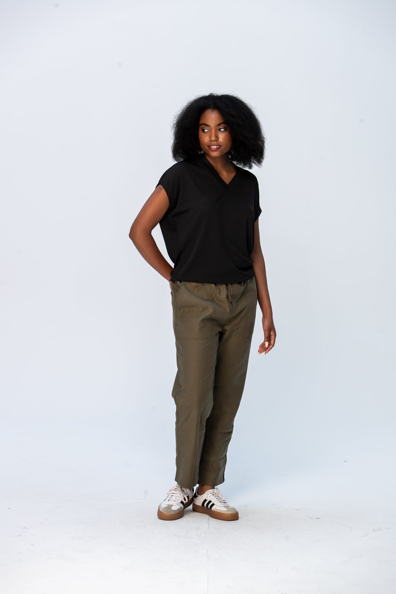 Corfu Summer V-Neck Tee - Black