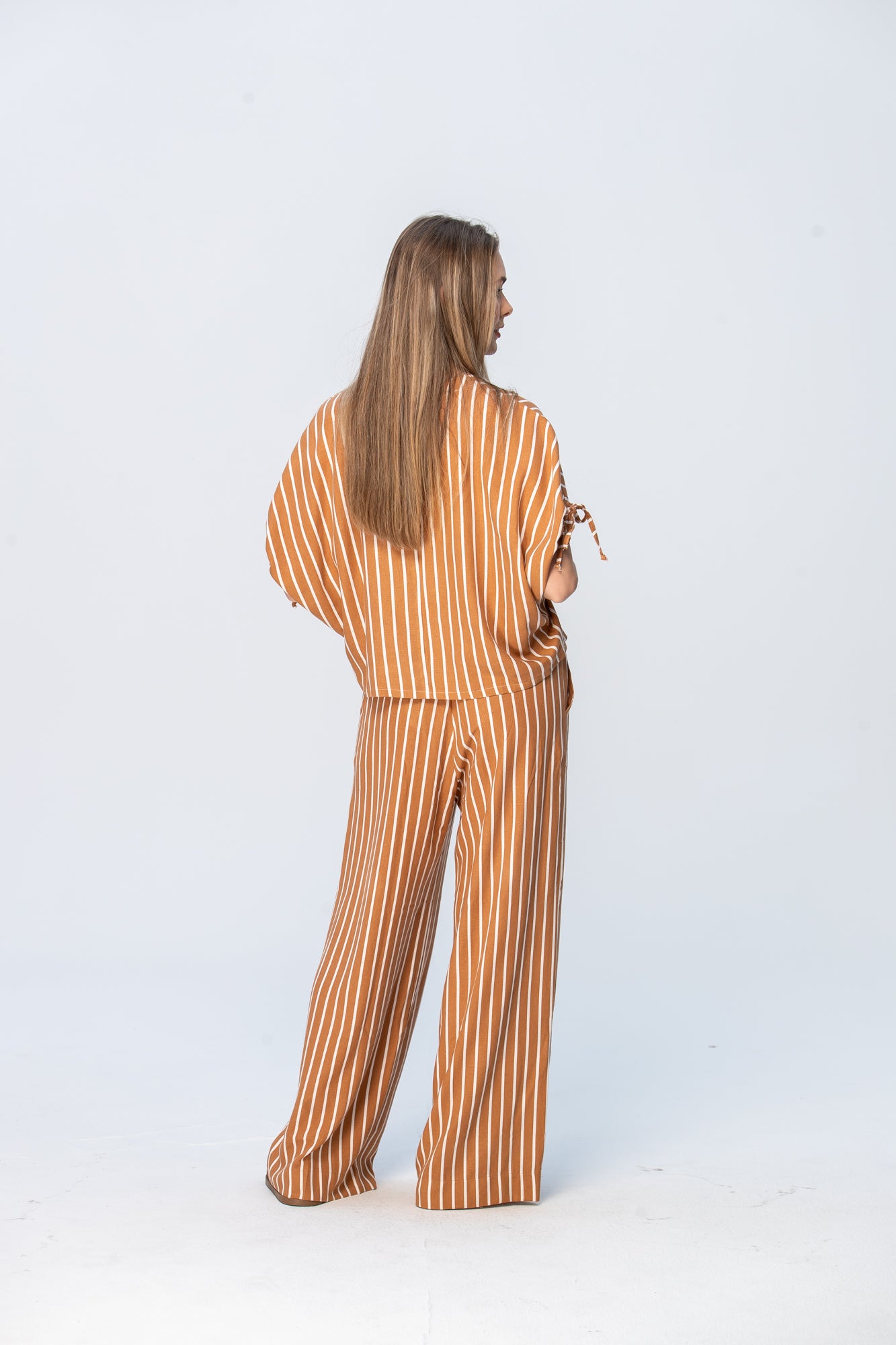 Sydney Wide Leg Pants - Camel and White Stripe