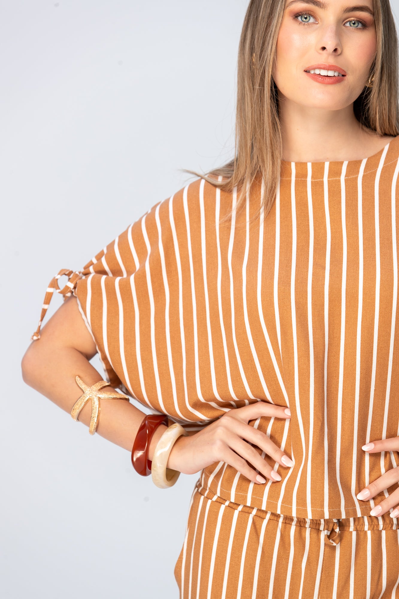 Serena Shirt - Camel and Tan Stripes