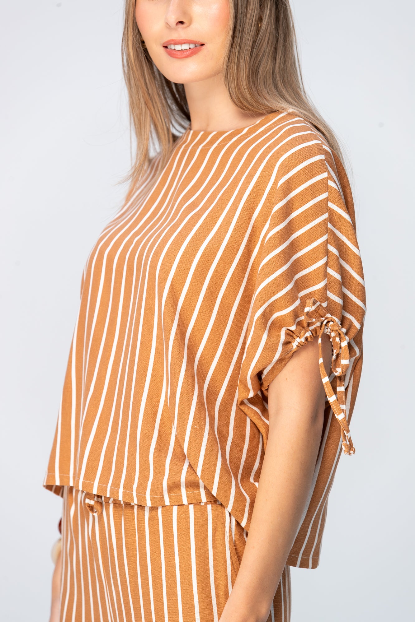 Serena Shirt - Camel and Tan Stripes