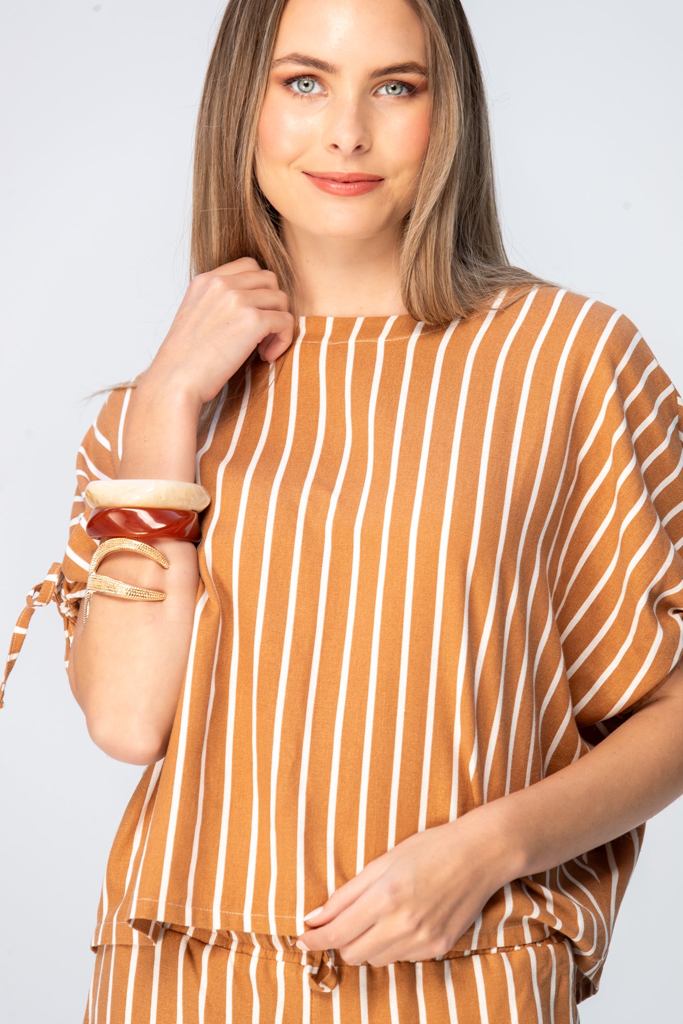 Serena Shirt - Camel and Tan Stripes