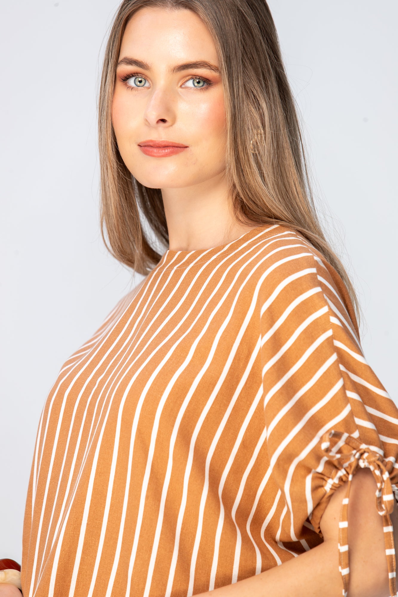 Serena Shirt - Camel and Tan Stripes