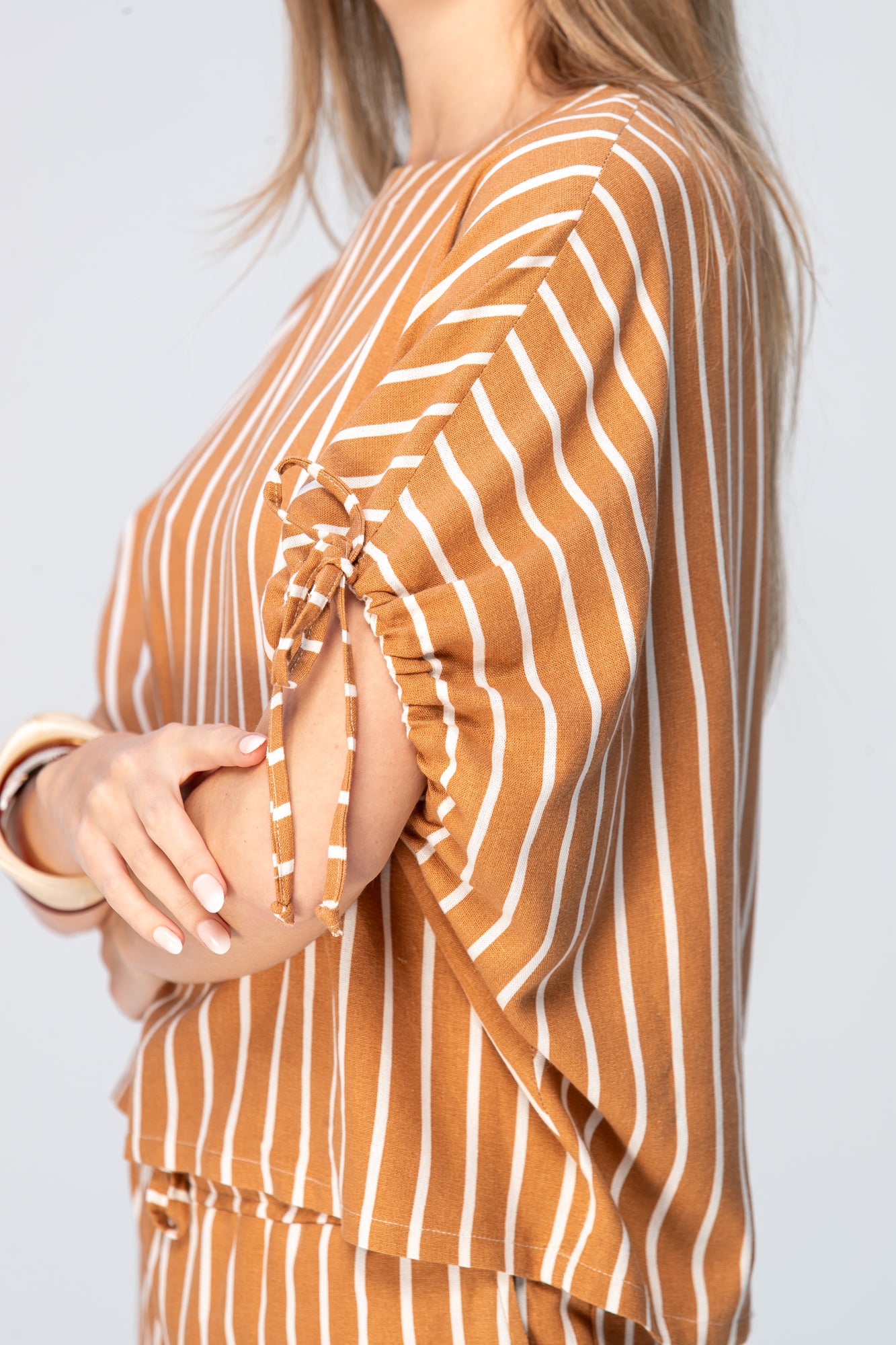 Serena Shirt - Camel and Tan Stripes