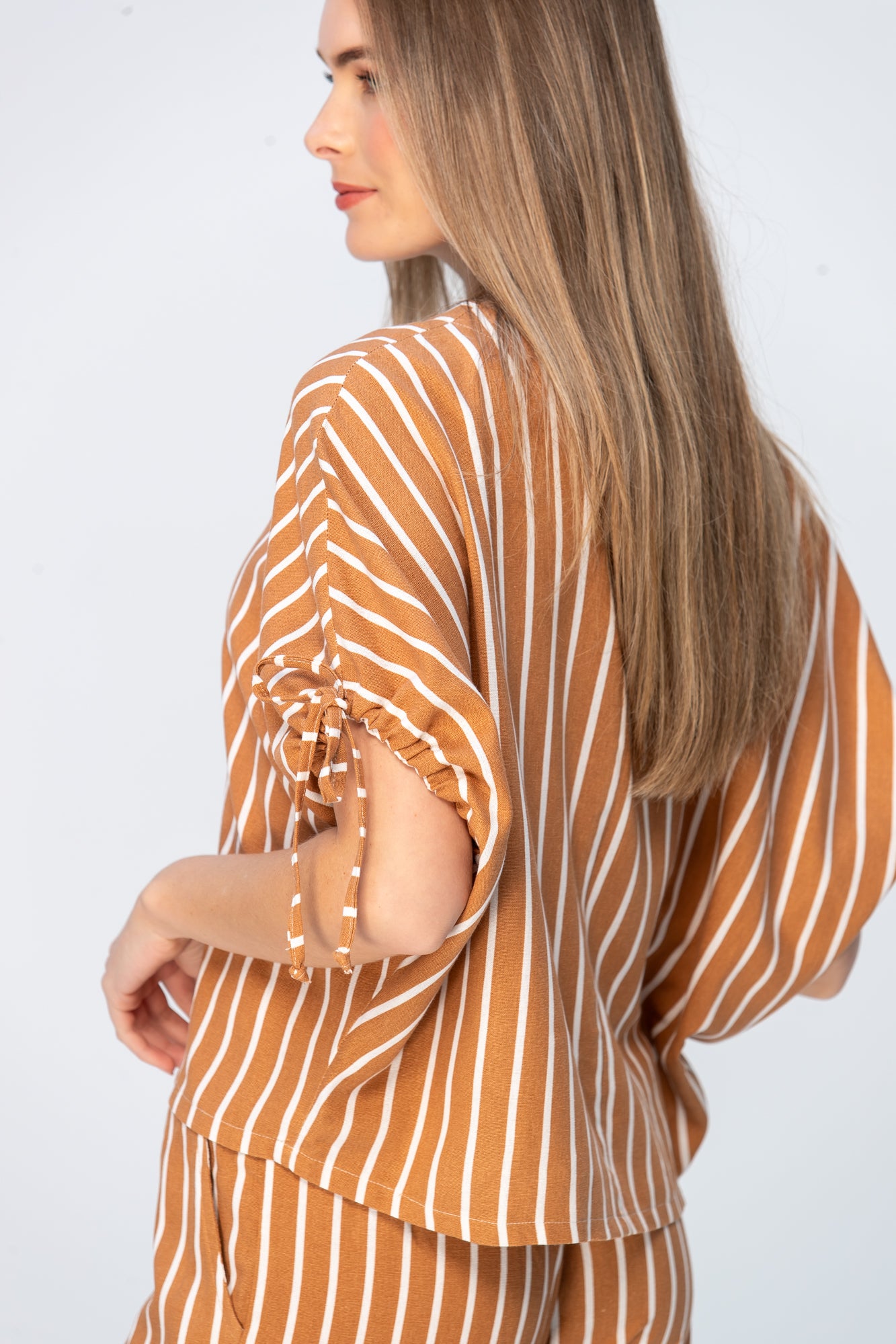 Serena Shirt - Camel and Tan Stripes